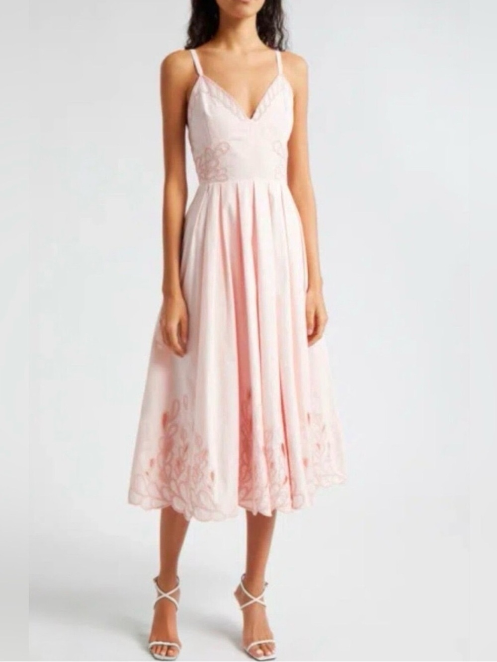 Cinq A Sept Maude Dress Icy Pink Midi Dress Embroidered Feminine Floral Sz Med/8